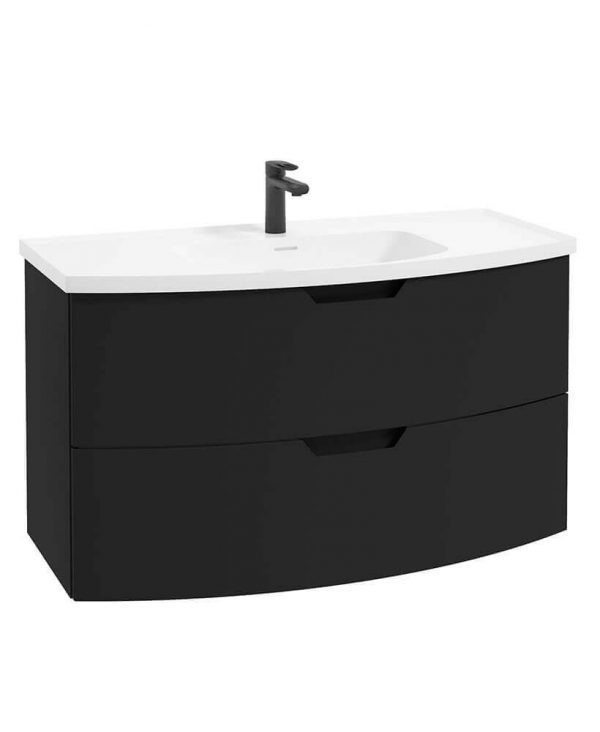  ARC 100cm 2 Drawer Wall Hung Vanity Unit Matt Black - Matt Basin