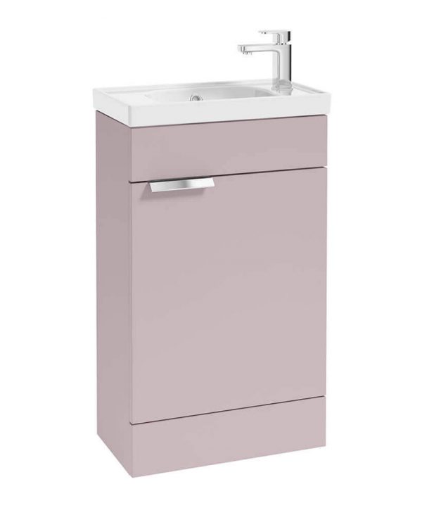  STOCKHOLM 50cm Floor Standing Cloakroom Matt Cashmere Pink Vanity Unit - Brushed Chrome handle