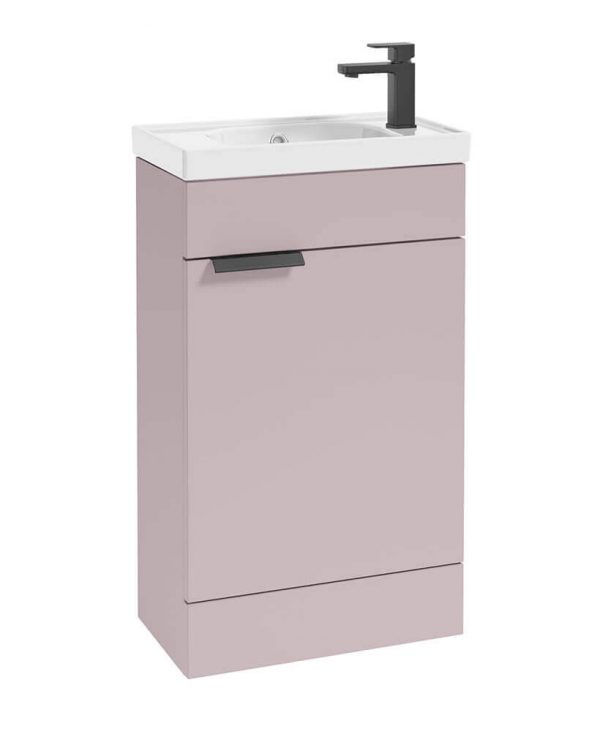  STOCKHOLM 50cm Floor Standing Cloakroom Matt Cashmere Pink Vanity Unit -Matt Black handle