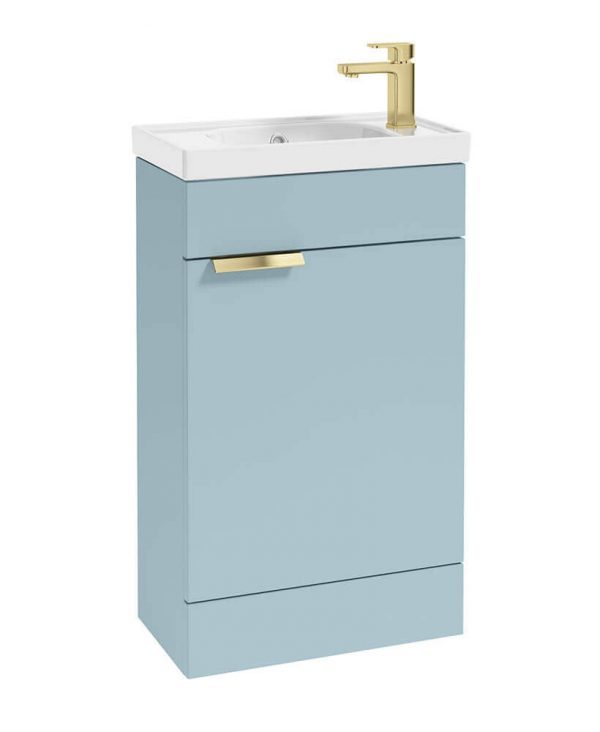  STOCKHOLM 50cm Floor Standing Cloakroom Matt Morning Sky Blue Vanity Unit -Brushed Gold handle