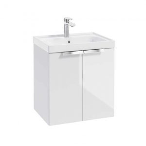 STOCKHOLM 50cm Two Door Wall Hung Gloss White Vanity Unit - Brushed Chrome Handles