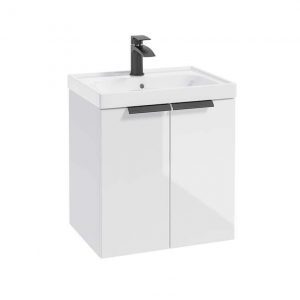 STOCKHOLM 50cm Two Door Wall Hung Gloss White Vanity Unit - Matt Black Handles