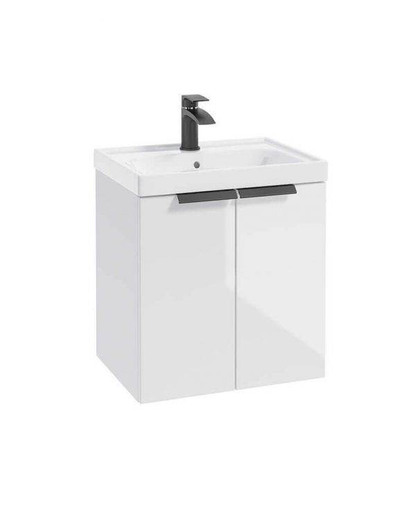  STOCKHOLM 50cm Two Door Wall Hung Gloss White Vanity Unit - Matt Black Handles