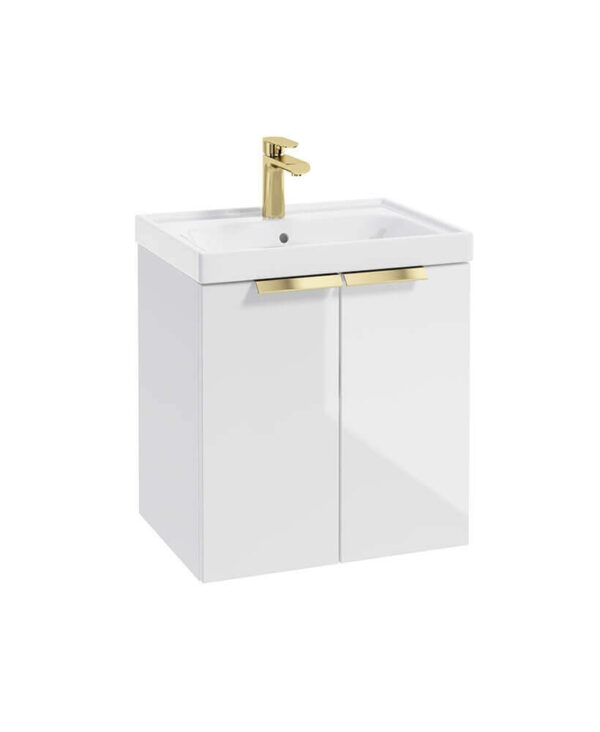  STOCKHOLM 50cm Two Door Wall Hung Gloss White Vanity Unit - Brushed Gold Handles