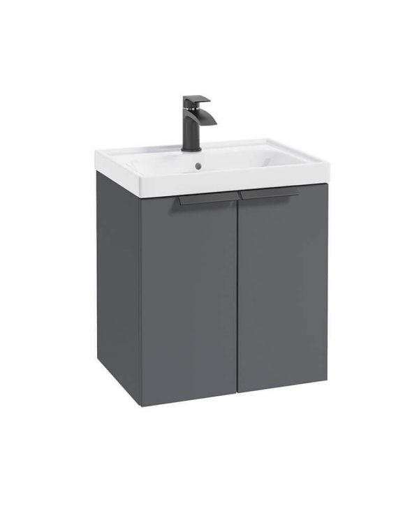  STOCKHOLM 50cm Two Door Wall Hung Matt Midnight Grey Vanity Unit - Matt Black Handles