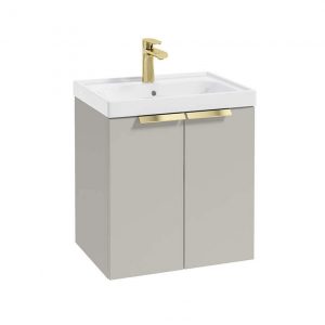 STOCKHOLM 50cm Two Door Wall Hung Matt Arctic Grey Vanity Unit - Brushed Gold Handles