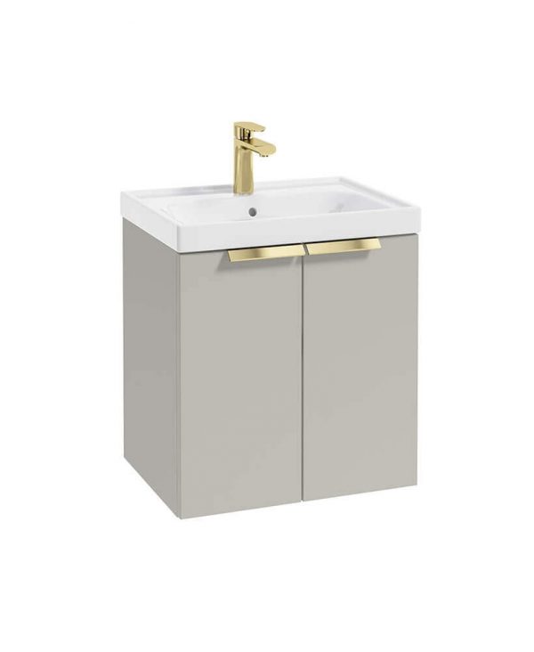  STOCKHOLM 50cm Two Door Wall Hung Matt Arctic Grey Vanity Unit - Brushed Gold Handles