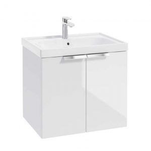 STOCKHOLM 60cm Two Door Wall Hung Gloss White Vanity Unit - Brushed Chrome Handles
