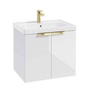 STOCKHOLM 60cm Two Door Wall Hung Gloss White Vanity Unit - Brushed Gold Handles