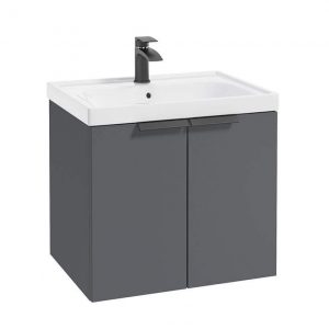 STOCKHOLM 60cm Two Door Wall Hung Matt Midnight Grey Vanity Unit - Matt Black Handles