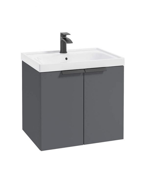  STOCKHOLM 60cm Two Door Wall Hung Matt Midnight Grey Vanity Unit - Matt Black Handles