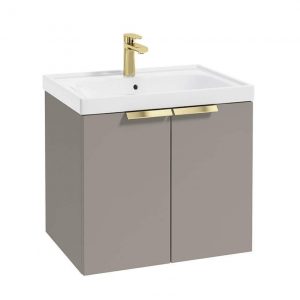 STOCKHOLM 60cm Two Door Wall Hung Matt Khaki Vanity Unit - Brushed Gold Handles