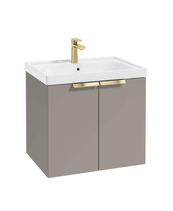  STOCKHOLM 60cm Two Door Wall Hung Matt Khaki Vanity Unit - Brushed Gold Handles