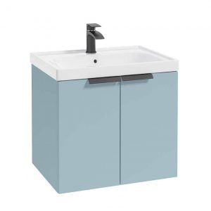 STOCKHOLM 60cm Two Door Wall Hung Matt Morning Sky Blue Vanity Unit - Matt Black Handles