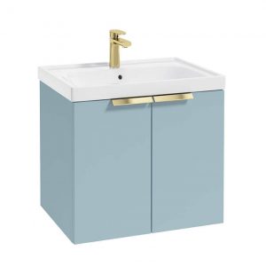 STOCKHOLM 60cm Two Door Wall Hung Matt Morning Sky Blue Vanity Unit - Brushed Gold Handles