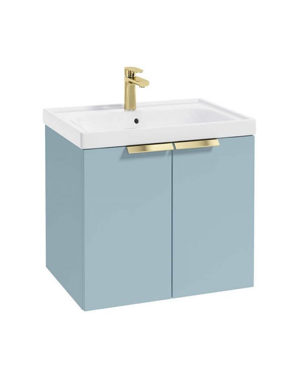  STOCKHOLM 60cm Two Door Wall Hung Matt Morning Sky Blue Vanity Unit - Brushed Gold Handles