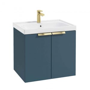 STOCKHOLM 60cm Two Door Wall Hung Matt Ocean Blue Vanity Unit - Brushed Gold Handles