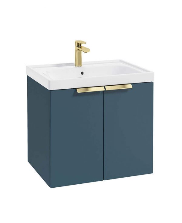  STOCKHOLM 60cm Two Door Wall Hung Matt Ocean Blue Vanity Unit - Brushed Gold Handles