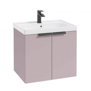 STOCKHOLM 60cm Two Door Wall Hung Matt Cashmere Pink Vanity Unit - Matt Black Handles