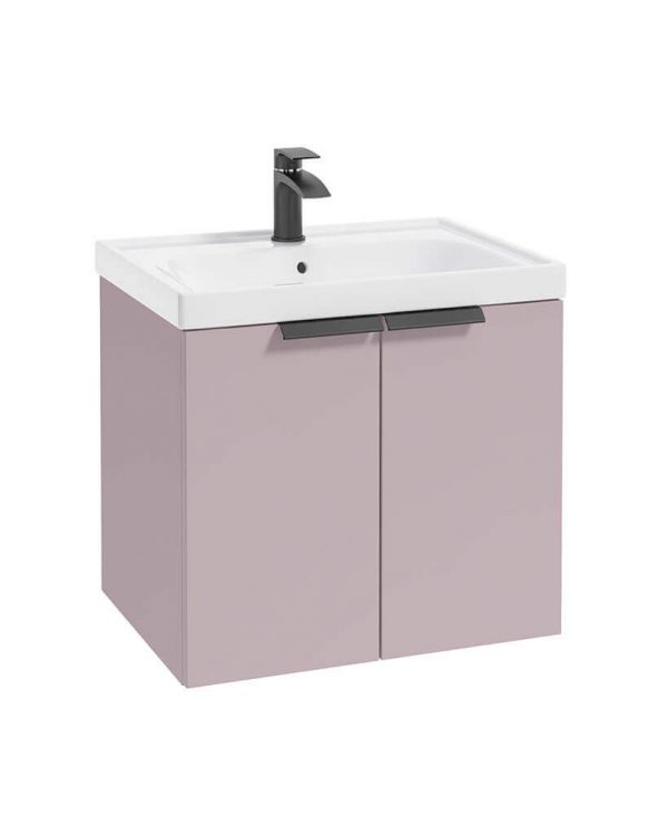  STOCKHOLM 60cm Two Door Wall Hung Matt Cashmere Pink Vanity Unit - Matt Black Handles