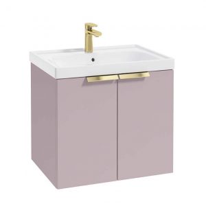 STOCKHOLM 60cm Two Door Wall Hung Matt Cashmere Pink Vanity Unit - Brushed Gold Handles