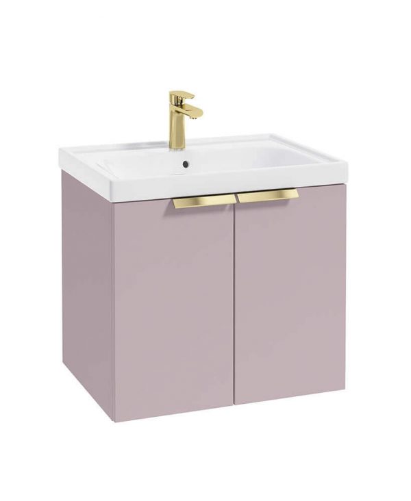  STOCKHOLM 60cm Two Door Wall Hung Matt Cashmere Pink Vanity Unit - Brushed Gold Handles