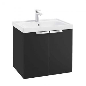 STOCKHOLM 60cm Two Door Wall Hung Matt Black Vanity Unit - Brushed Chrome Handles