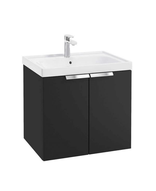  STOCKHOLM 60cm Two Door Wall Hung Matt Black Vanity Unit - Brushed Chrome Handles