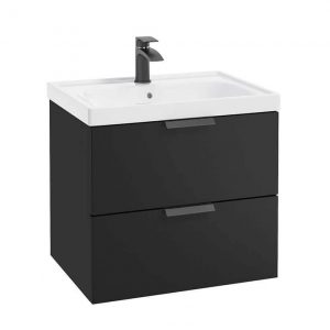 STOCKHOLM 60cm Two Drawer Wall Hung Matt Black Vanity Unit - Matt Black Handles