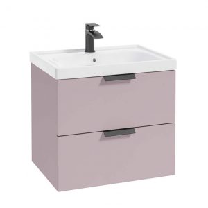 STOCKHOLM 60cm Two Drawer Wall Hung Matt Cashmere Pink Vanity Unit - Matt Black Handles