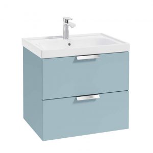 STOCKHOLM 60cm Two Drawer Wall Hung Matt Morning Sky Blue Vanity Unit - Brushed Chrome Handles