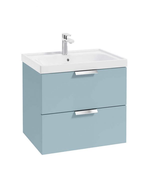  STOCKHOLM 60cm Two Drawer Wall Hung Matt Morning Sky Blue Vanity Unit - Brushed Chrome Handles