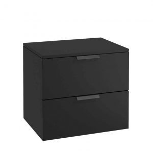 STOCKHOLM 60cm Two Drawer Wall Hung Matt Black Countertop Vanity Unit - Matt Black Handles