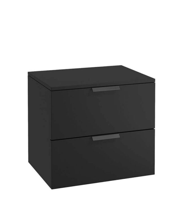  STOCKHOLM 60cm Two Drawer Wall Hung Matt Black Countertop Vanity Unit - Matt Black Handles