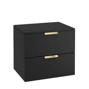 STOCKHOLM 60cm Two Drawer Wall Hung Matt Black Countertop Vanity Unit - Brushed Gold Handles