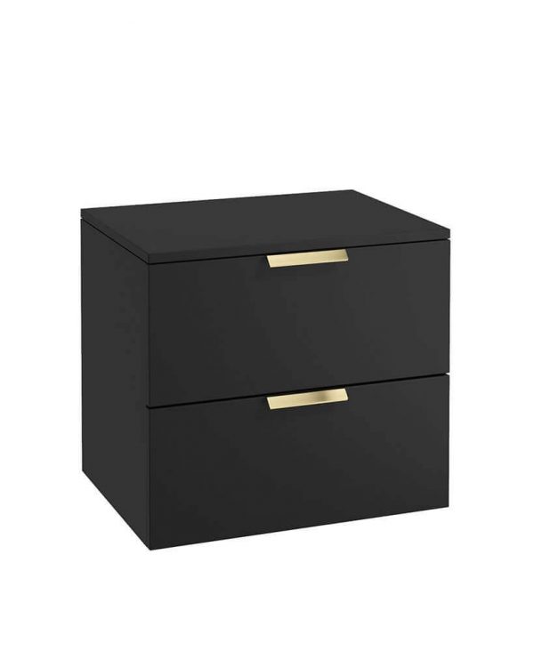  STOCKHOLM 60cm Two Drawer Wall Hung Matt Black Countertop Vanity Unit - Brushed Gold Handles