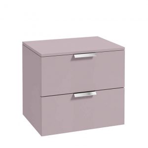 STOCKHOLM 60cm Two Drawer Wall Hung Matt Cashmere Pink Countertop Vanity Unit - Brushed Chrome Handles