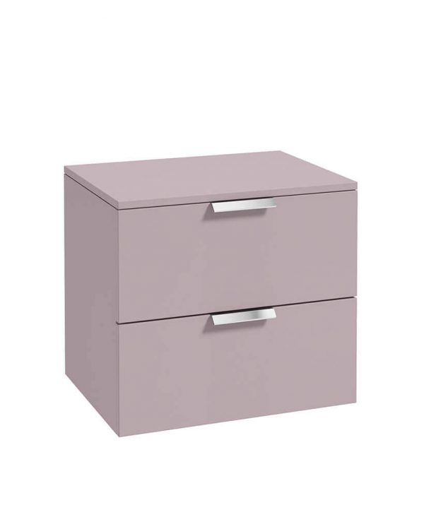  STOCKHOLM 60cm Two Drawer Wall Hung Matt Cashmere Pink Countertop Vanity Unit - Brushed Chrome Handles