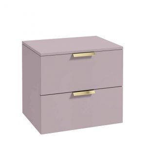 STOCKHOLM 60cm Two Drawer Wall Hung Matt Cashmere Pink Countertop Vanity Unit - Brushed Gold Handles