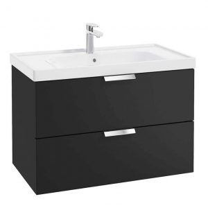 STOCKHOLM 80cm Two Drawer Wall Hung Matt Black Vanity Unit - Brushed Chrome Handles