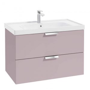 STOCKHOLM 80cm Two Drawer Wall Hung Matt Cashmere Pink Vanity Unit - Brushed Chrome Handles