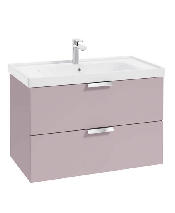  STOCKHOLM 80cm Two Drawer Wall Hung Matt Cashmere Pink Vanity Unit - Brushed Chrome Handles