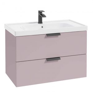 STOCKHOLM 80cm Two Drawer Wall Hung Matt Cashmere Pink Vanity Unit - Matt Black Handles