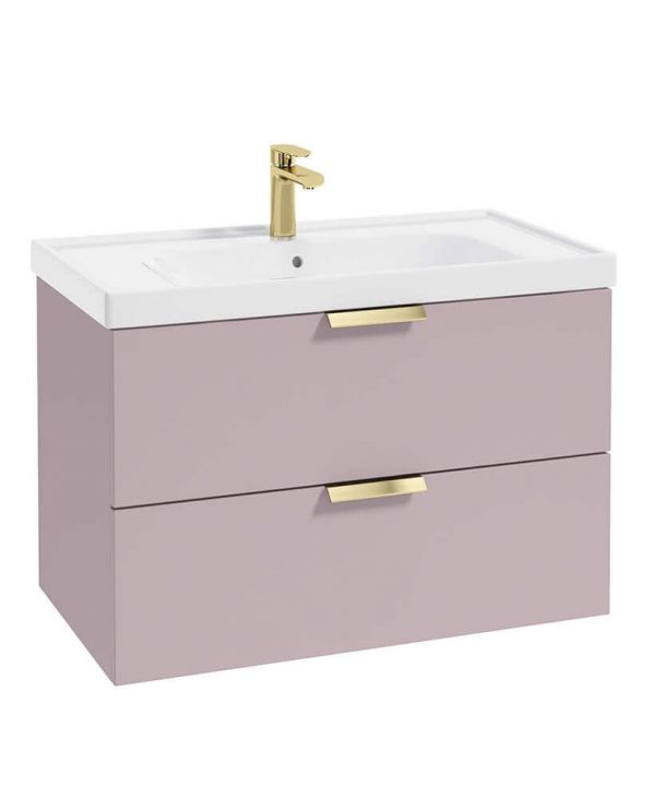 STOCKHOLM 80cm Two Drawer Wall Hung Cashmere Pink Vanity Unit - Brushed Gold Handles