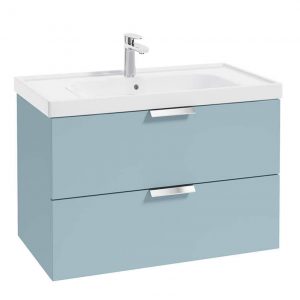 STOCKHOLM 80cm Two Drawer Wall Hung Matt Morning Sky Blue Vanity Unit - Brushed Chrome Handles