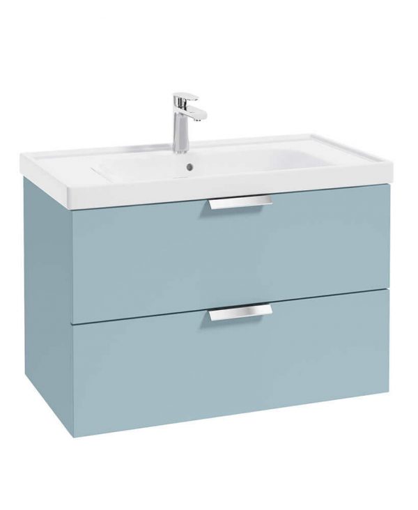  STOCKHOLM 80cm Two Drawer Wall Hung Matt Morning Sky Blue Vanity Unit - Brushed Chrome Handles