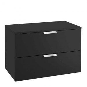 STOCKHOLM 80cm Two Drawer Wall Hung Matt Black Countertop Vanity Unit - Brushed Chrome Handles