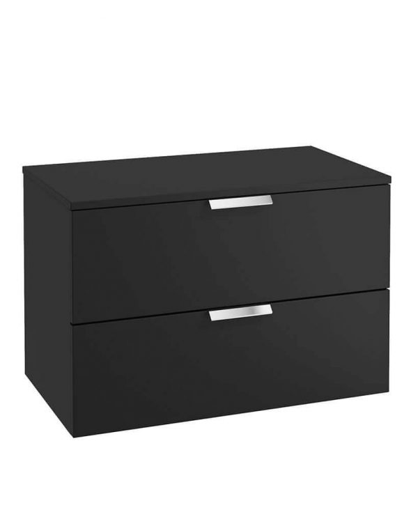  STOCKHOLM 80cm Two Drawer Wall Hung Matt Black Countertop Vanity Unit - Brushed Chrome Handles