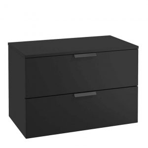 STOCKHOLM 80cm Two Drawer Wall Hung Matt Black Countertop Vanity Unit - Matt Black Handles