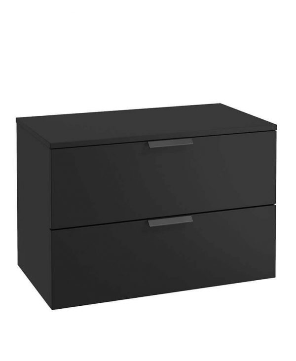  STOCKHOLM 80cm Two Drawer Wall Hung Matt Black Countertop Vanity Unit - Matt Black Handles